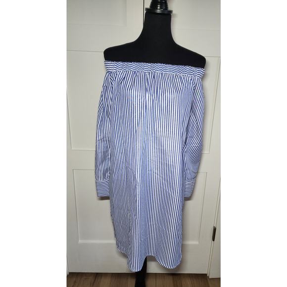Love J Off the Shoulder Blue and White Stripped Dress Womens Size Small - Picture 1 of 7